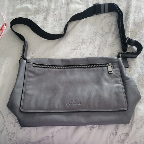 Coach grey leather laptop bag